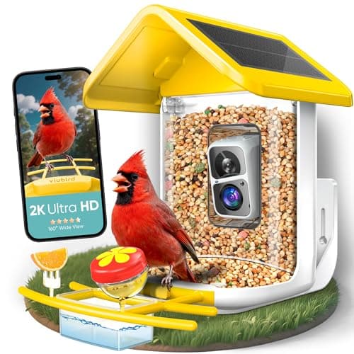 Bird Feeder with Camera Solar Powered - Smart Bird Feeder Camera 2K HD Live Stream, 5MP Photos, AI Identification for Backyard, 2.4Lb Large Capacity, Gifts for Mom Dad, Yellow White - Image 1