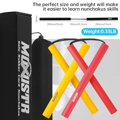 MOXIISTR Safe Foam Rubber Cord Nunchakus Upgraded for Beginners Practice and Training 2 Pack (Yellow-Red) - Thumbnail 6