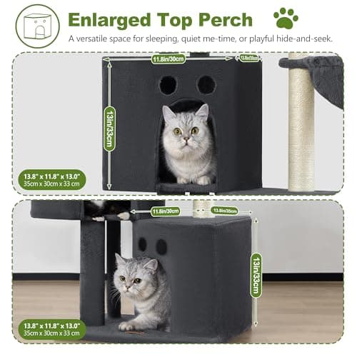 Small Cat Tree Tower for Indoor Cats, 40 in Multi-Level Compact Cat House Bed with 2 Condos, Large Platform Perch, Sisal Scratching Post, Hammock, Cat Climbing Stand for Kitty Kitten(Dark Grey) - Thumbnail 3