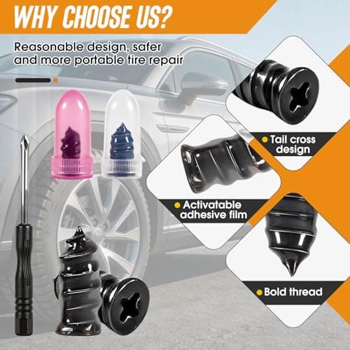 101PCS PCS Tire Repair Rubber Nail, Vacuum Tire Repair Kits Spiral Rubber Nails, Tire Screw Plug Fast Tool Self Service Tire Repair Nail for car, Motorcycle, Truck, Tractor Tire Puncture Repair - Thumbnail 6