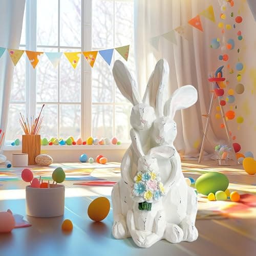 LIFFY Rabbit Figurines Home Decor - Bunny Statue for Mom, Wife, Nana, Adorable Home Decor | Unique White Bunny Family for Table Decorations - Thumbnail 3