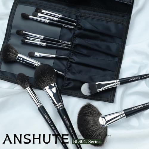 Anshute 12-Piece Professional Natural Goat Hair Makeup Brush Set with Travel-Ready Makeup Brush Organizer - 5 Face & 7 Eye Brushes. Super Soft Bristles, Variety of Brushes. Labled Brush Handle - Thumbnail 6