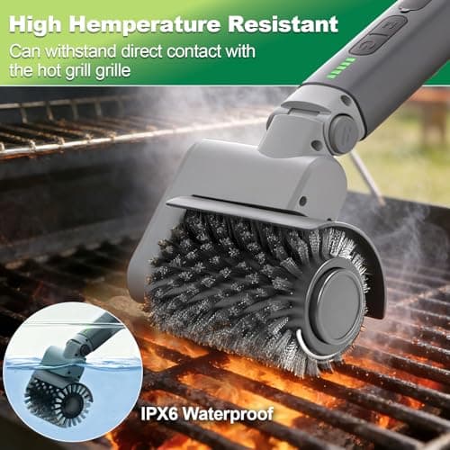 Samek Electric Grill Brush,Cordless Electric BBQ Grill Cleaner with 3 Replacement Heads, Cordless Rechargeable, 3-Speed Power Control, Adjustable Angle, Gray - Thumbnail 4