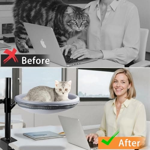COMTAR Double Layer Large Cat Desk Bed, 360° Rotating & Adjustable Shelf, 15" Thickening Desk Mounted Cat Bed with 2 Perches Holds Up to 66lbs for Office/Home - Thumbnail 5