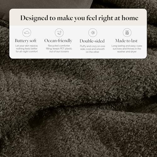 Sunday Citizen Snug Comforter Queen Size – Fluffy Plush Luxury, Reversible Cozy & Cooling Soft Thick Queen Comforter with Recycled Fill, Machine Washable (Mocha) - Thumbnail 3