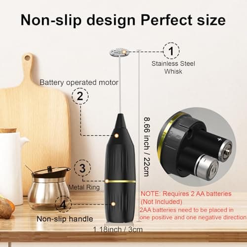 2 Pack Electric Milk Frother Wand, Black | Powerful Motor for Fast Creamy Froth, Easy Clean, Coffee, Latte, Matcha, Hot Chocolate - Thumbnail 2