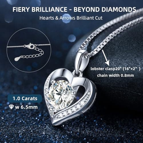 Kosuwo Moissanite Necklace for Women 1.0ct D Color,Heart Pendant Necklace Engraved with 'I LOVE YOU',Birthday Gift for Wife, Anniversary Present for Wife,Jewelry Gifts for Girlfriend, Mom - Thumbnail 4