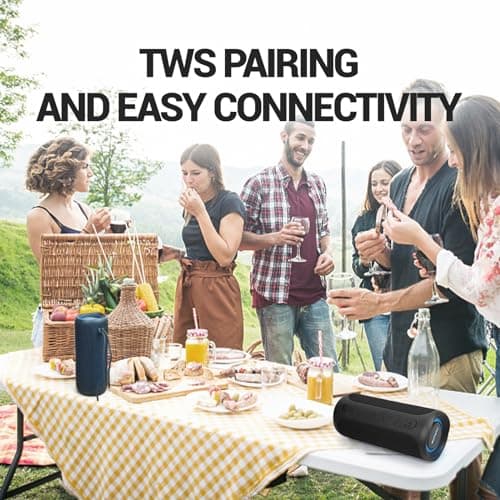 SOWO Waterproof Speaker Bluetooth Wireless- Portable Speaker Loud with Built-in Subwoofer and Tweeter, Extra Bass, Stereo Sound, IP67, Colorful Lights for Party, Outdoor, Camping - Blue - Thumbnail 6