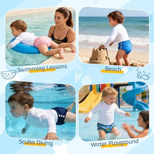2PCS Reusable Swim Diapers - Toddler Baby Swim Diaper Washable Snap Pool Swimming Diaper Soft and Silky Waterproof Diapers for Swimming Lessons Boys and Girls - Thumbnail 6