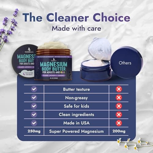 Magnesium Butter for Adults & Kids 4oz - Natural Magnesium Lotion for Sleep - Topical Cream for Leg Cramps - Muscle Relaxation Cream with Shea Butter & Vitamin E - Thumbnail 3