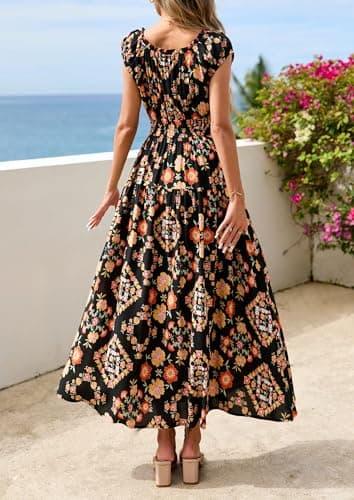 PRETTYGARDEN Boho Maxi Dresses for Women 2026 Summer Floral Wedding Guest Dress Resort Wear Spring Long Flowy Beach Sundress (Black Multicolored Floral,XX-Large) - Thumbnail 4