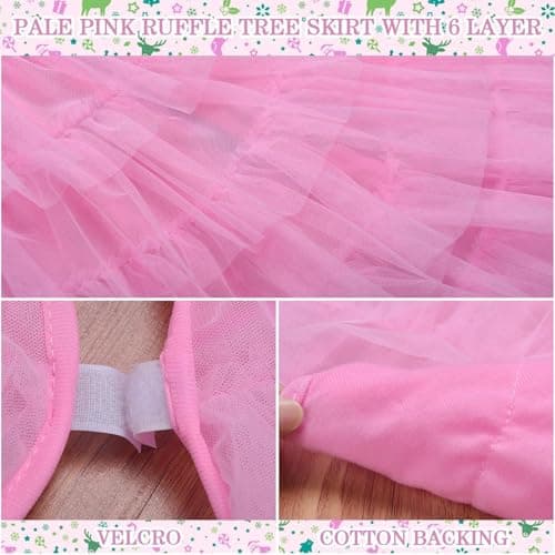 Ivarunner Pastel Pink Tulle Valentine's Day Tree Skirt 48 Inch, Large Ruffle Christmas Tree Skirt for 7.5 FT Trees, 6-Layer Elegant Wedding Baby Shower Tree Mat, Pink Coquette Preppy Room Decorations - Thumbnail 4