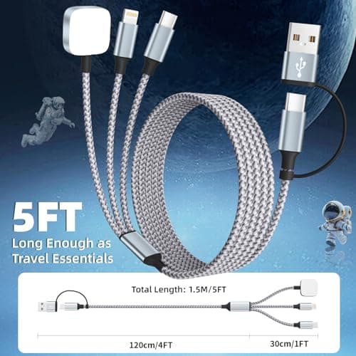 Travel Essentials 3 in 2 Charging Cable for Apple iWatch Charger (2Packs 5FT), UB-A/USB-C Multi Charging Cable/Cord for All Devices Compatible for iWatch Ultra/SE/10-1, iPhone16 15 14, Android, More - Thumbnail 6