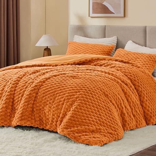 BEDELITE Fluffy Queen Comforter Set - Burnt Orange Fleece Soft Comforter for Queen Size Bed, Luxury Warm Bedding Set for Winter, Fuzzy Bed Set 3 Pieces (1 Comforter, 2 Pillowcases) - Image 1