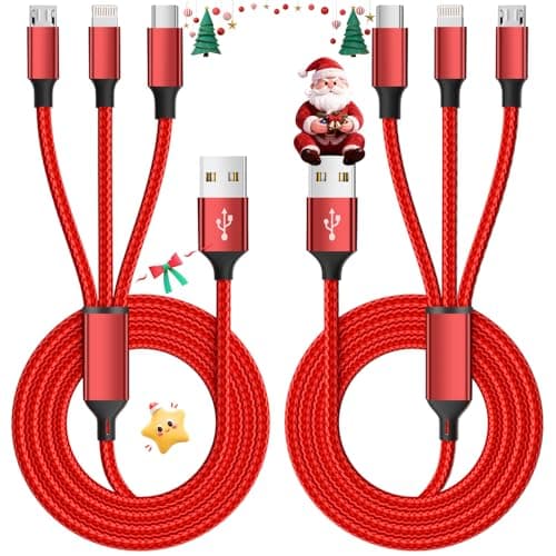 MPATIBY Multi Charging Cable, (2 Pack 4FT) Multi USB Charger Cable 3 in 1 Charging Nylon Braided Fast Charging Cord with Type-C, Micro USB, IP Port for Most Phones/iPhones/Tablets, Red - Image 1