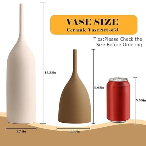 DecoVlog Ceramic Vases Set of 2, Modern Boho Vases for Centerpiece Decor, Matte Minimalist Neutral Vases for Home Decor, Living Room, Bookshelf, and Entryway Table Decor (Multicolor-2) - Thumbnail 2