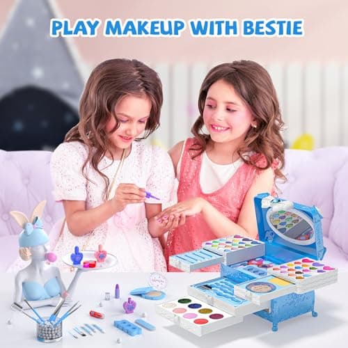 GORISPI Kids Makeup Sets for Girls, 66pcs Real Cosmetic for Kids Toys with Mirror, Princess Washable Girls Makeup Kit, Non-Toxic & Safe Brithday Gifts for 3 4 5 6 7 8 10 - 12 Years Old（Blue） - Thumbnail 3