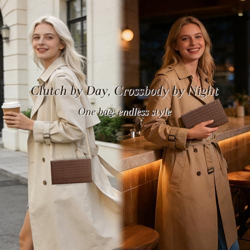 U+U Crossbody Bags for Women, Small Leather Bag with Removable Chain, Card Slots & Phone Pocket - Lightweight Purse Wallet (Brown) - Thumbnail 2