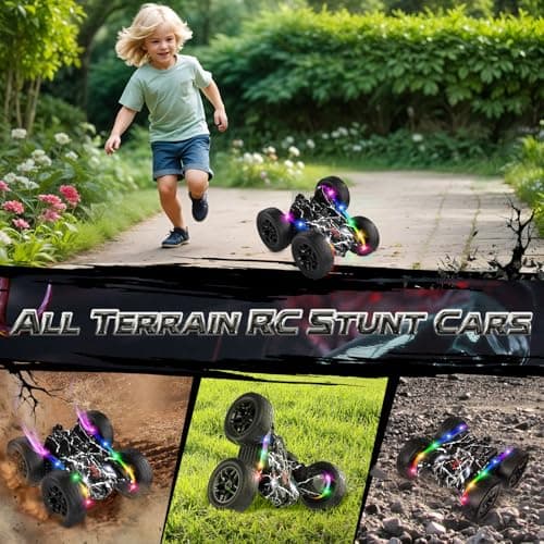 Terucle Rc Cars Toys for Boys Remote Control Car 2.4 GHz Black Toys for Ages 5-7 Kids Toys New Upgraded Strip Lights 360° Rotating Rc Truck Birthday (Black) - Thumbnail 5