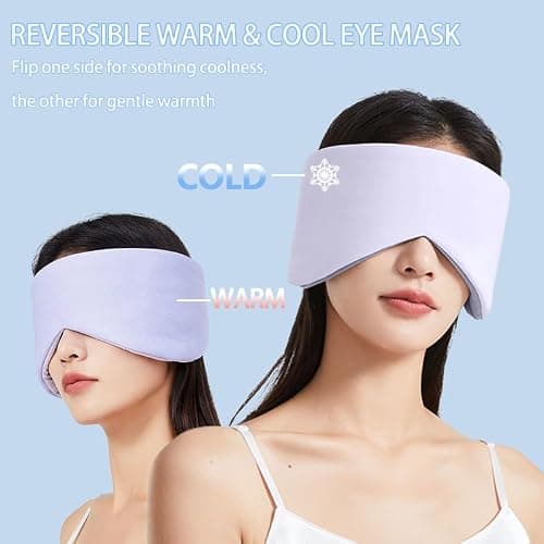 Vettres Reversible Warm & Cool Sleep Mask Wrap-Around Blackout Eye Masks for Side Sleepers Adjustable Unisex Eye Cover for Travel Office & Rest Purple - Thumbnail 3