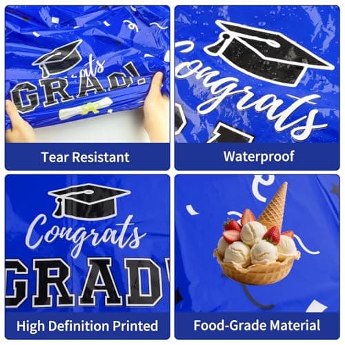 Labrostar Graduation Decorations 2026 Graduation Tablecloths Congrats Grad Table Cover 54"x108" for Class of 2026 Graduation Party Decorations Supplies 3Pcs Blue - Thumbnail 4