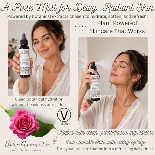 Boho Aromatic Rose Glow Nutrient Toner – Hydrosol-Based Facial Mist with Rose Hydrosol, Aloe Vera & Botanical Extracts – Hydrate, Revive & Glow – 4 fl oz - Thumbnail 4