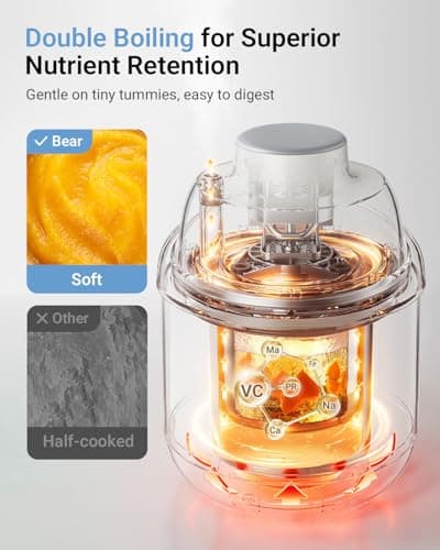 Bear NutriEase AllStage Stainless Steel Baby Food Maker Steamer and Blender, Truly OneStep Baby Food Processor Puree Maker Grinder Mills, Auto Cooking&Grinding for Healthy Homemade Baby Food, BPA-Free - Thumbnail 4