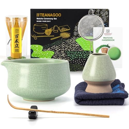 TEANAGOO Matcha Whisk Set Green,7 Pcs Matcha Set,Matcha Starter Kit for Ceremony,Matcha Tea Set for Making Breakfast/Latte,Green Matcha Bowl(Chawan) whith Spout and Whisk,Gift for Friend/Family - Image 1