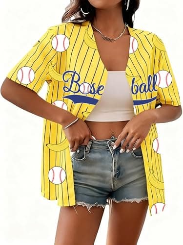 Baseball Shirts for Women Baseball Season Shirt Game Day Player Tshirt Sport Team Button up Short Sleeve Tops - Thumbnail 6