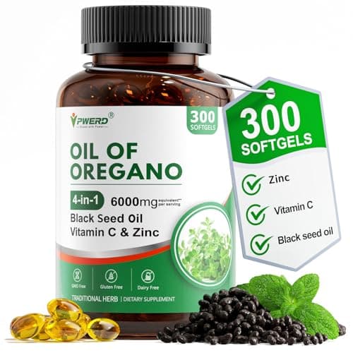 PWERD Oil of Oregano with Black Seed Oil Softgels,4 in 1 Organic Oregano Oil Capsules for Immune & Digestive Support – Non-GMO, Gluten-Free Softgels – Natural Herbal Wellness Supplement (300 Count) - Image 1