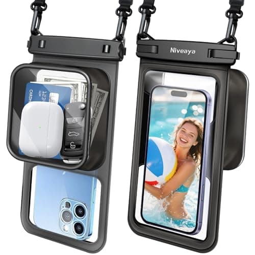 Niveaya [Floatable Floating Waterproof Phone Pouch 2 Pack-Up to 8.5", Large Space Adjustable Neck Lanyard Waterproof Phone Case, Phone Dry Bags for Vacation Beach Pool Kayak Cruise Travel Essentials - Image 1