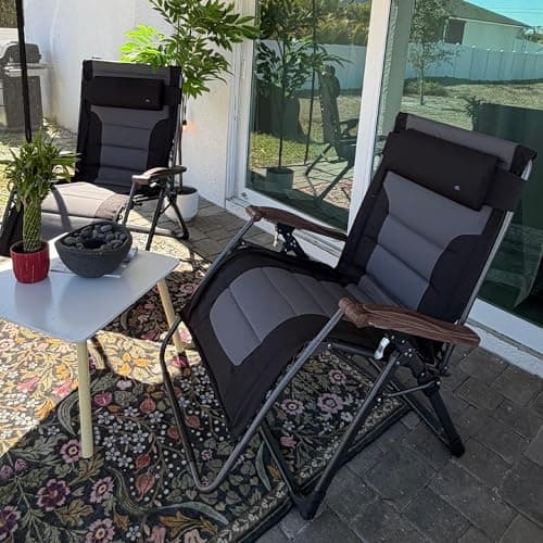 PURPLE LEAF Extra Wide Outdoor Reclining Chair Patio Zero Gravity Chaise Lounge Folding Chair with Quilted Cushion Adjustable Headrest for Lawn Camping Beach Pool Black and Grey - Image 1