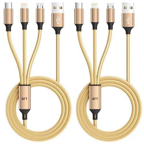 USB Multi Charging Cable for All Devices, Nylon 3 in 1 Multiple Charger Cable Charger with Multiple Connectors, USB A to USB C/Micro/IP USB Cable for iPhone 17-8 Pro Max/Android/iPad, 2Pack 4FT - Image 1