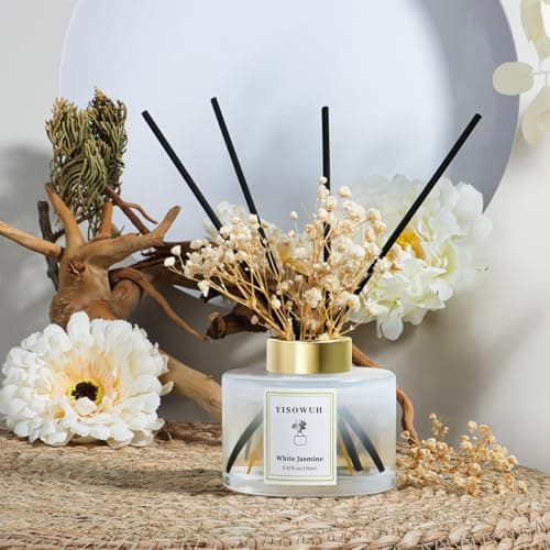 YISOWUH Reed Diffuser Set,5.07 fl oz (150 ml) - White Jasmine Oil Diffusers with 8 Reed Sticks,Home Fragrance Reed Diffuser for Bathroom Shelf Decor - Thumbnail 4