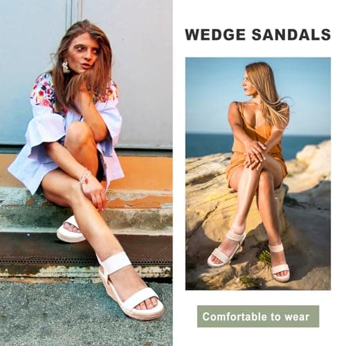 Jeossy Women's Espadrille Wedge White Sandals Comfortable Platform 3.5 Inch Wedges Heel with Arch Support, Summer 8801 Sandals for Beach, Wedding, Casual & Dressy Wear, Size 10(DJY8801 White 10) - Thumbnail 3