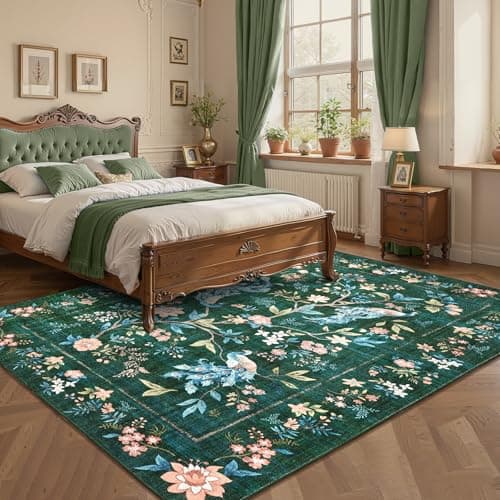 GarveeHome Large Area Rugs 9x12 for Living Room, Dark Green Washable Rug Soft Non Slip Backing Floor Mat Carpet Indoor Floral Peacock Accent Rug for Bedroom Dining Room Playroom Nursery Home Decor - Thumbnail 2