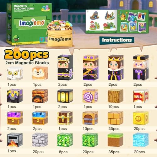 200PCS Magnetic Blocks - Build Mine Magnet World Forest Castle Set, Magnet Kids Building Toys for 3-5 5-7 8-12 Year Old Boys & Girls, STEM Sensory Montessori Construction Toys for Toddlers Gifts - Thumbnail 3
