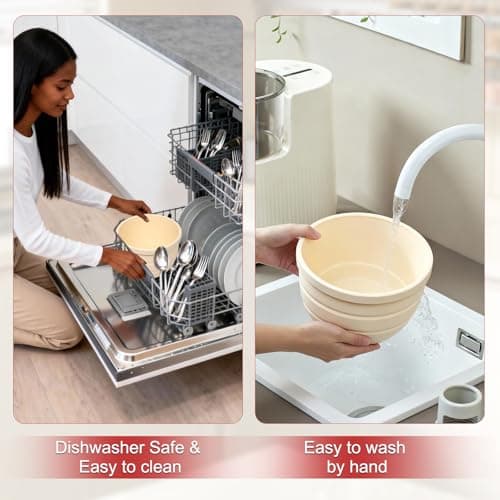 Naerza Silicone Bowl Insert for Kitchen Aid 5 Qt Tilt-Head - Patented Design Bowl Liner, 2pack with Lids, Resistant to collapse Thicker Bowl Insert, Foldable, Heat/Cold Resistant (Beige*Pink) - Thumbnail 5