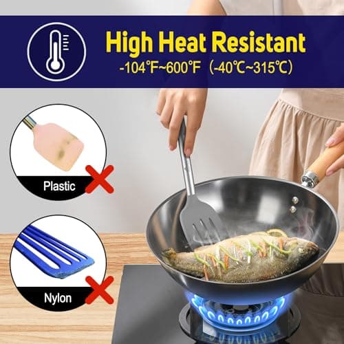 HOTEC Silicone Spatula Set of 2 Heat-Resistant 600°F & BPA-Free Kitchen SaptulaTurner with Stainless Steel Handles, Slotted & Solid Spatulas for Nonstick Cookware, 13.7 Inch, Grey - Thumbnail 3
