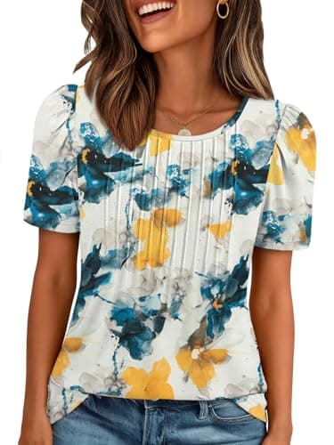 ATHMILE Womens T Shirts Short Sleeve Summer Tops Pleated Dressy Casual Blouses Spring Clothes Beach Vacation 2026 - Image 1