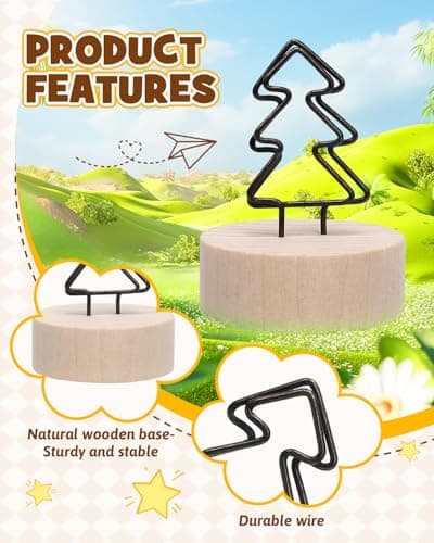 12 Pack Wooden Table Number Holders, Rustic Place Card Holders with Metal Star & Tree Clips, Photo Memo Note Stands for Wedding Reception, Party Decoration, Buffet Signs, Home Office Desk Accessories - Thumbnail 4