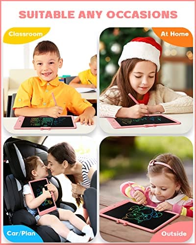 Bravokids 10 Inch LCD Writing Tablet for 3-8 Year Olds - Electronic Drawing Pad and Doodle Board as Educational Birthday Gifts for Girls and Boys (Pink) - Thumbnail 5