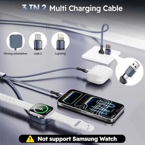 Cruise Essentials 2026, 3 in 2 Multi Charging Cable for iPhone Watch Charger/iPhone 17/IP, iWatch Charger, Travel Camping Essentials Compatible with iWatch 11-2/Ultra/iPhone 17-8,Car (4FT, Gray) - Thumbnail 2