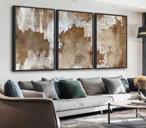 Large Framed Abstract Wall Art - Natural Framed Canvas Pictures for Living Room Modern Canvas Prints Retro Brown for Bedroom, Black Float Frame Art for Home Office Kitchen Decor 16" X 24" X 3pcs - Image 1