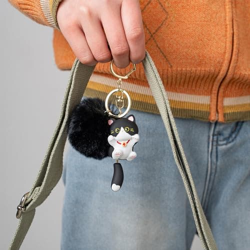 Jekvill Cat Keychain Pom Pom KeyChain Cute Keychains for Women Bag Charms Kawaii Cat Backpacks Accessories bag charms - Thumbnail 4