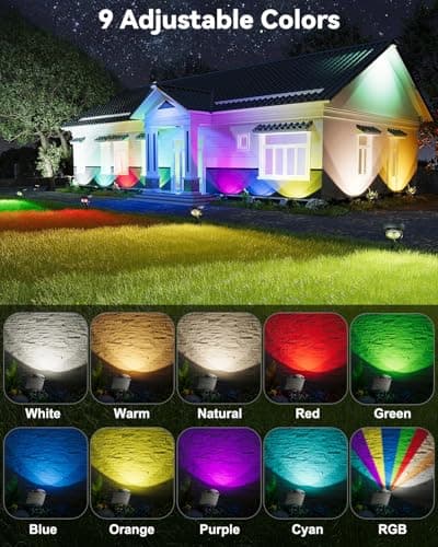 MOFOYEAH Solar Spot Lights Outdoor Waterproof IP68, RGB Colors Changing Solar Lights with 4 Lighting Modes, Solar Powered Lights Outdoor for Garden Yard Pathway Landscape (4Pack) - Thumbnail 3