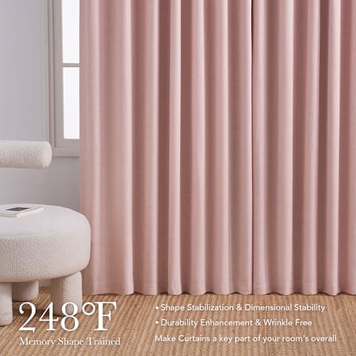 NICETOWN PRO 100% Blackout Pink Curtains for Girls Room, Pinch Pleated Thermal Curtains Linen Weave Window Treatments Sound Reducing for Bedroom/Farmhouse, W40 x L108, 2 Panels - Thumbnail 4