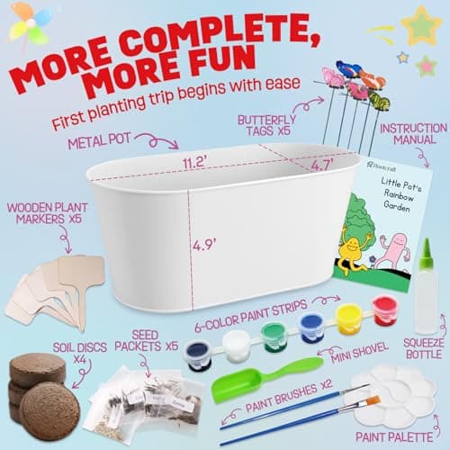Paint & Plant Kids Gardening Set with 5 Flower Seeds, Arts and Crafts for Kids Ages 4-12, Science STEM Toys for Toddler Education, Birthday Gifts Ideas for Girls & Boys 4 5 6 7 8 9 10 11 12 Year Old - Thumbnail 2