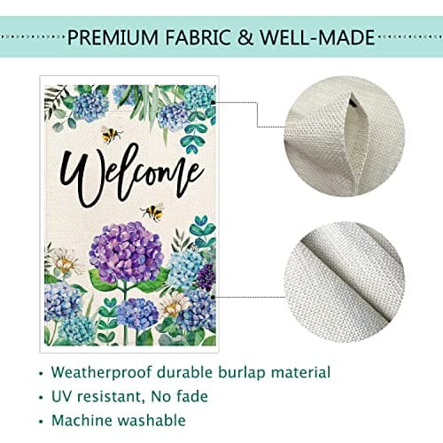 Baccessor Spring Hydrangea House Flag Double Sided 28x40 Inch, Purple Blue Flower Floral Welcome Garden Flag Burlap Vertical Seasonal Farmhouse Yard Outdoor Decoration (Large) - Thumbnail 5