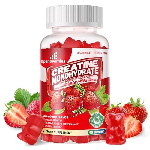 Creatine Monohydrate Gummies Complex for Men & Women -Advanced Formula W/L-Taurine + Vitamin B12, Sugar Free Chewable Supplement,90 Strawberry Gummies - Image 1